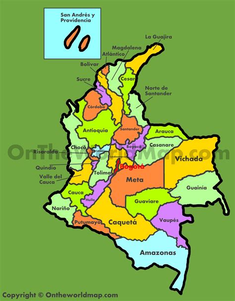 mapa de colombia y sus departamentos